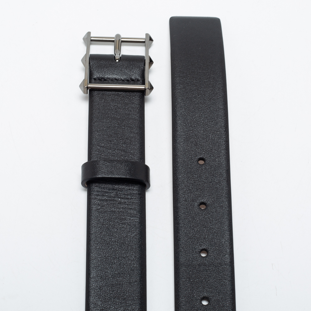 

Valentino Black Leather Rockstud Buckle Belt