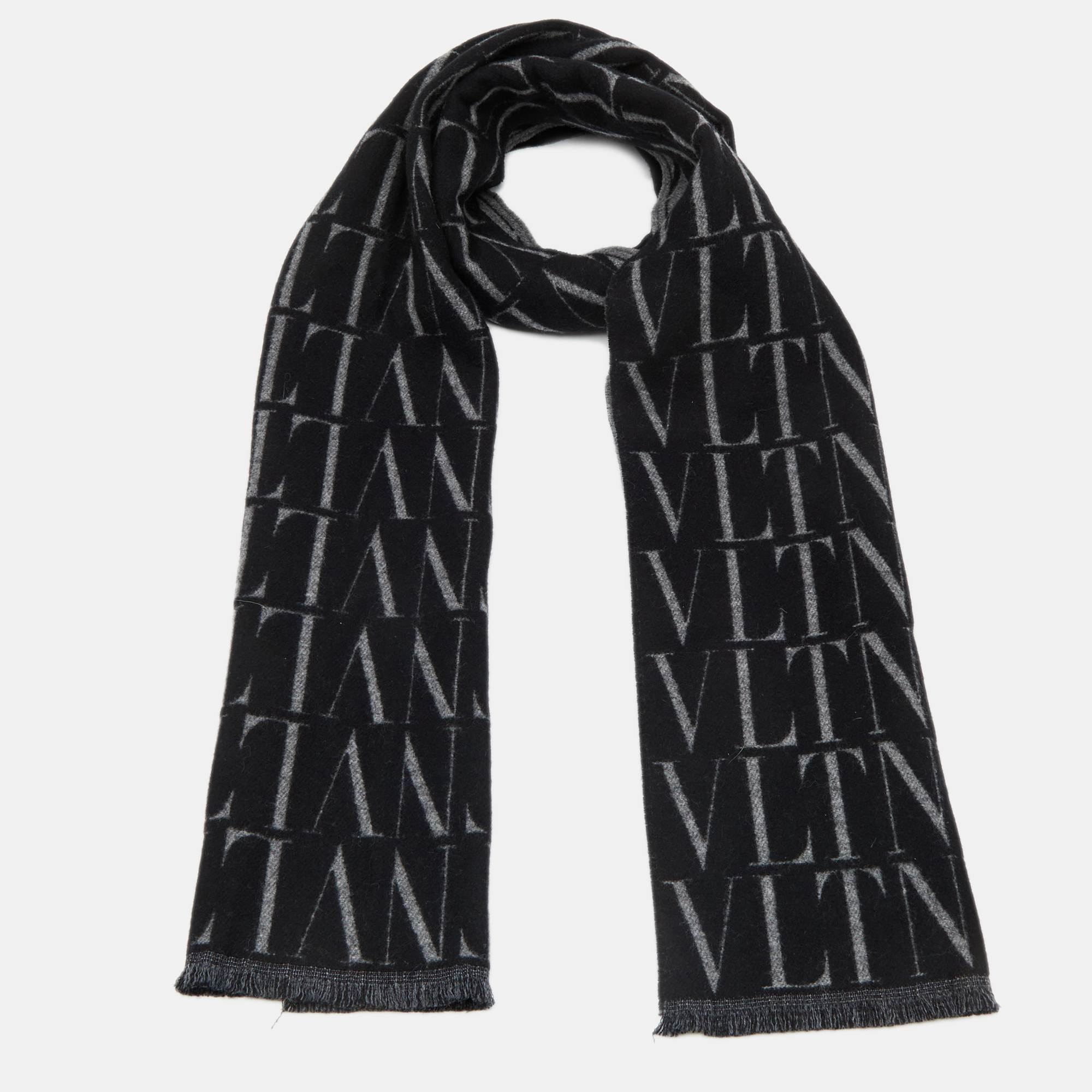 

Valentino Black/Grey VLTN Printed Wool and Cashmere Scarf