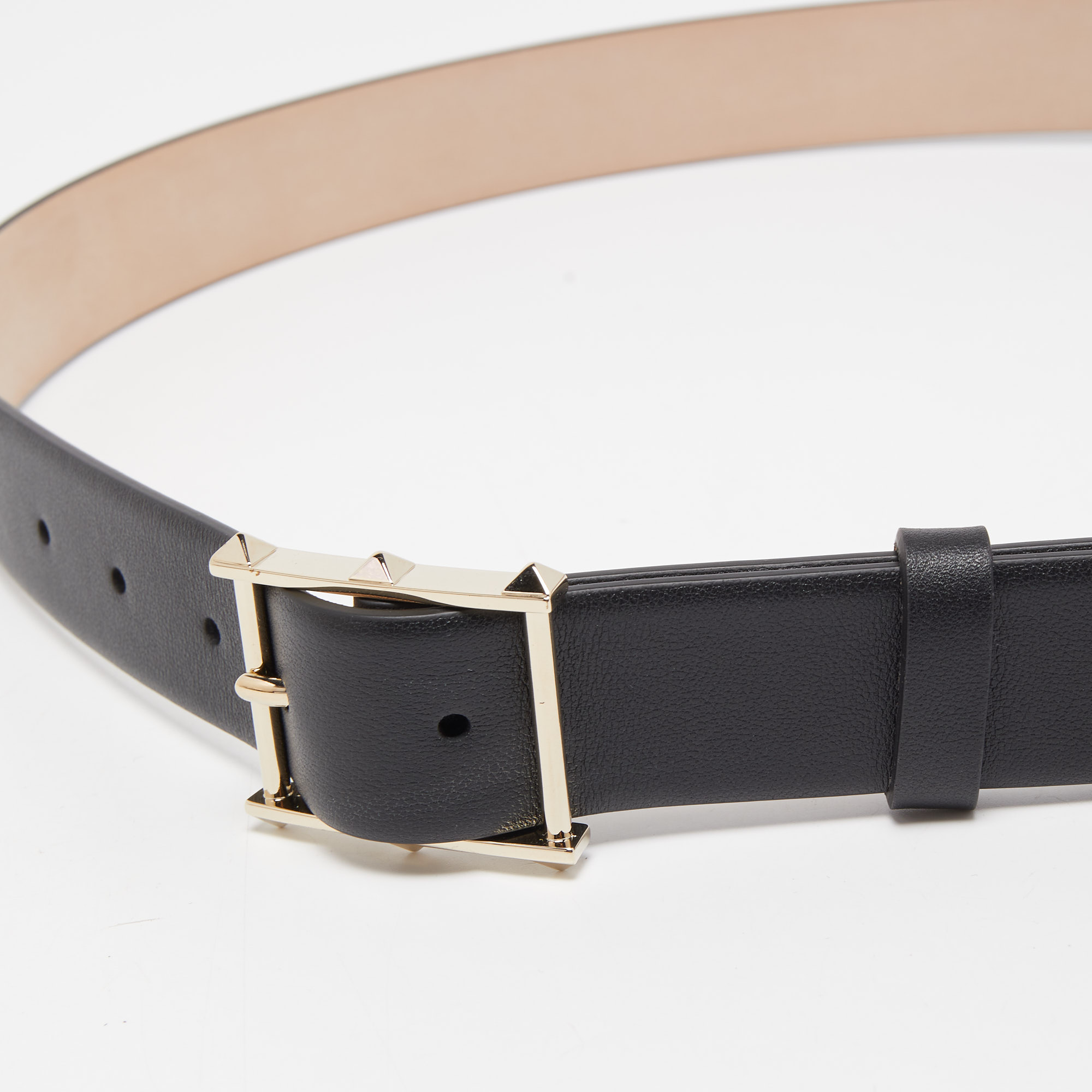 

Valentino Black Leather Rockstud Buckle Belt