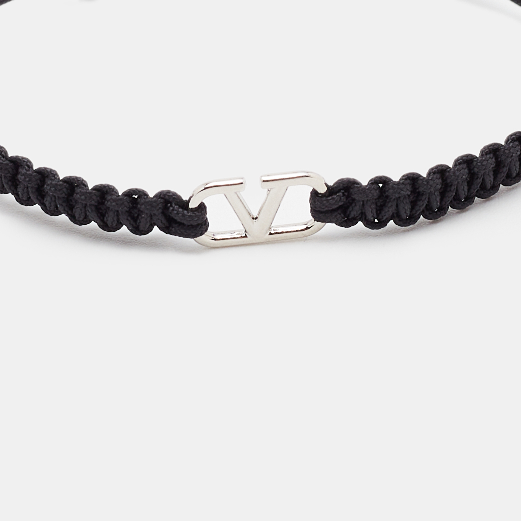 

Valentino Vlogo Silver Tone Cord Bracelet, Black