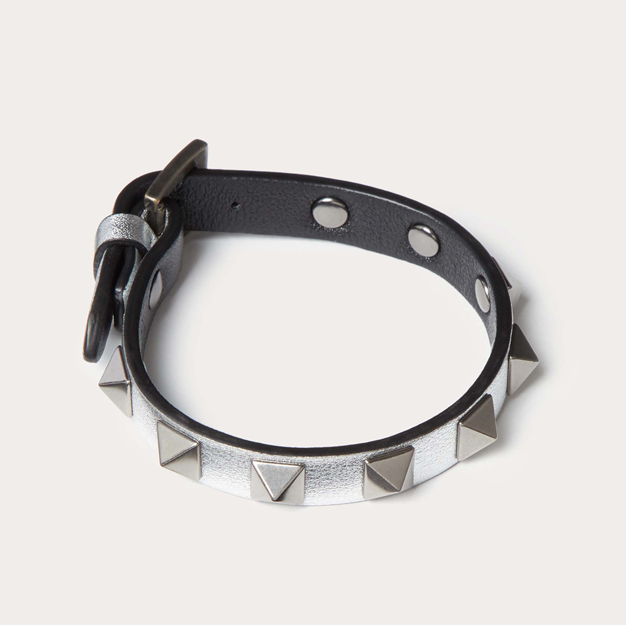 

Valentino Rockstud Silver Tone Leather Bracelet