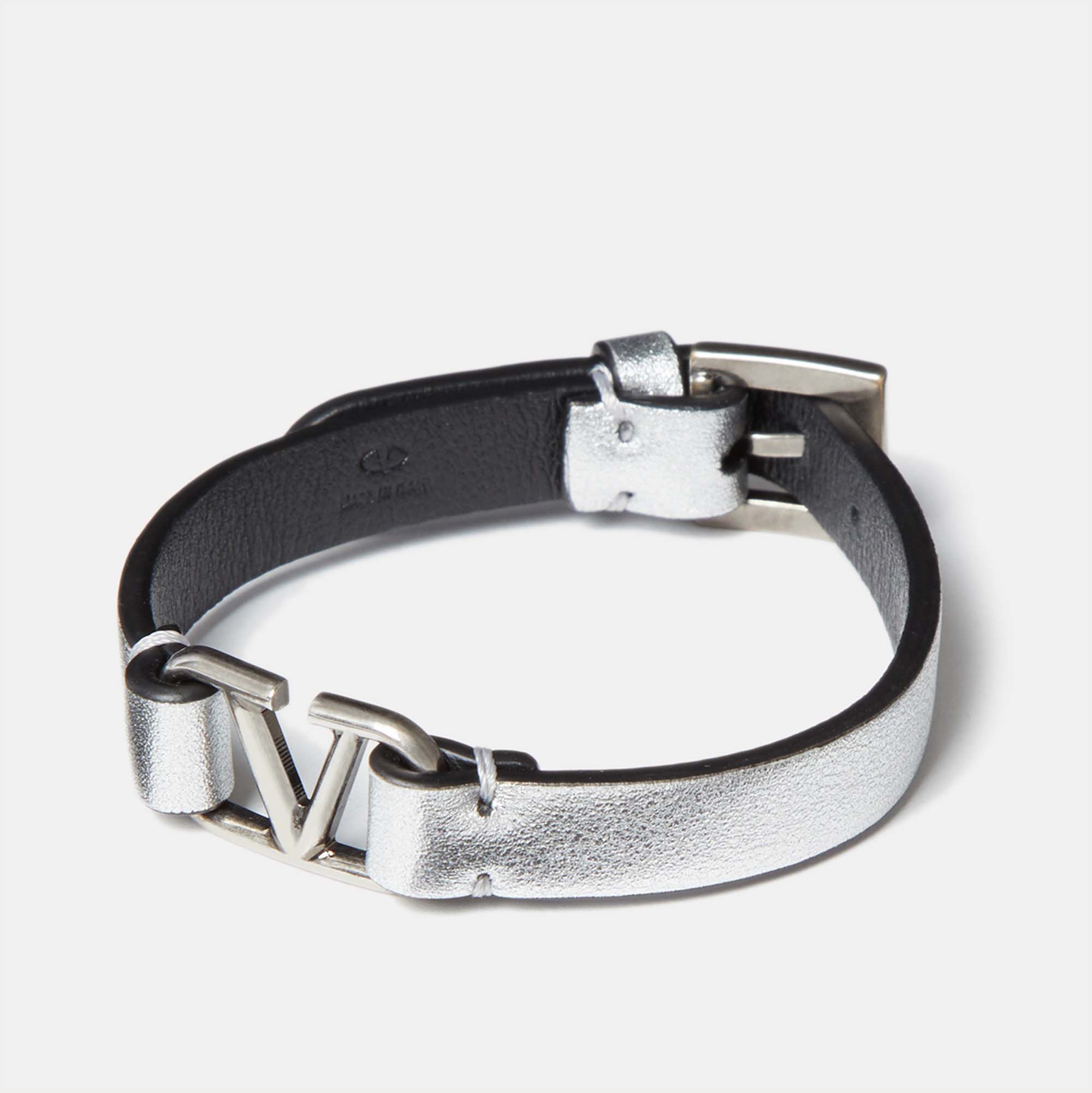 

Valentino Silver Tone Leather Bracelet