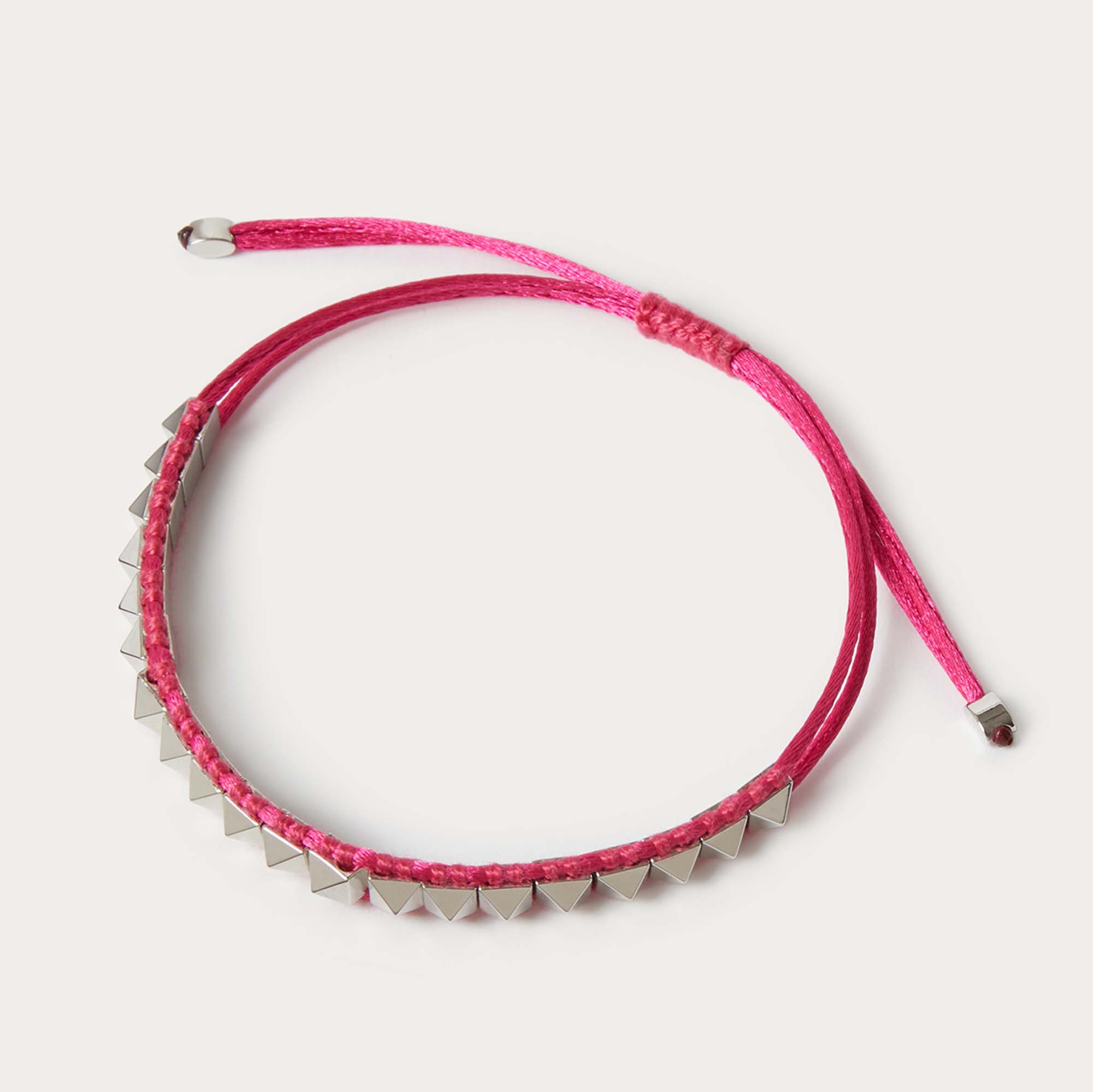 

Valentino Rockstud Silver Tone Cord Bracelet, Pink
