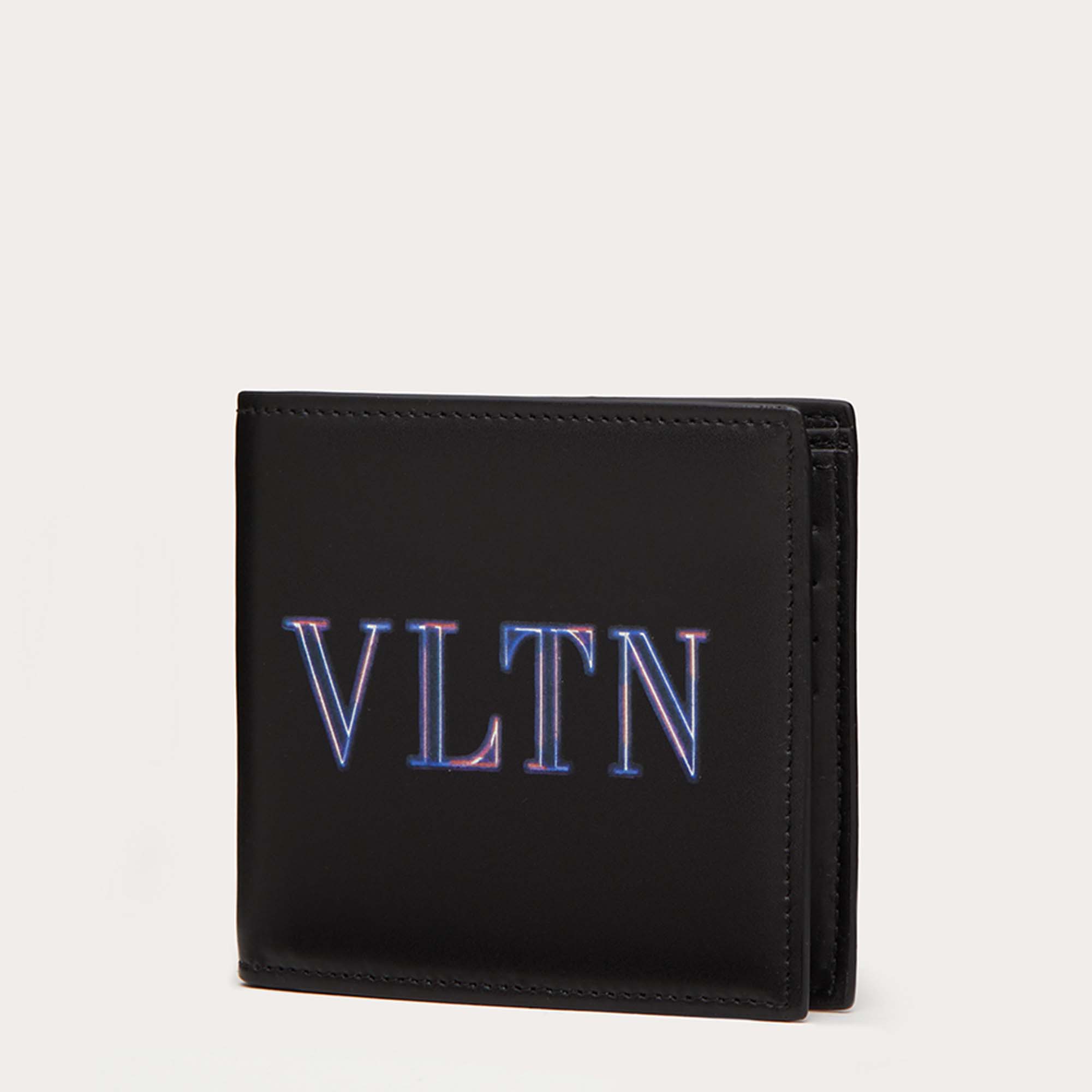 

Valentino Black Leather Neon VLTN Bifold Wallet