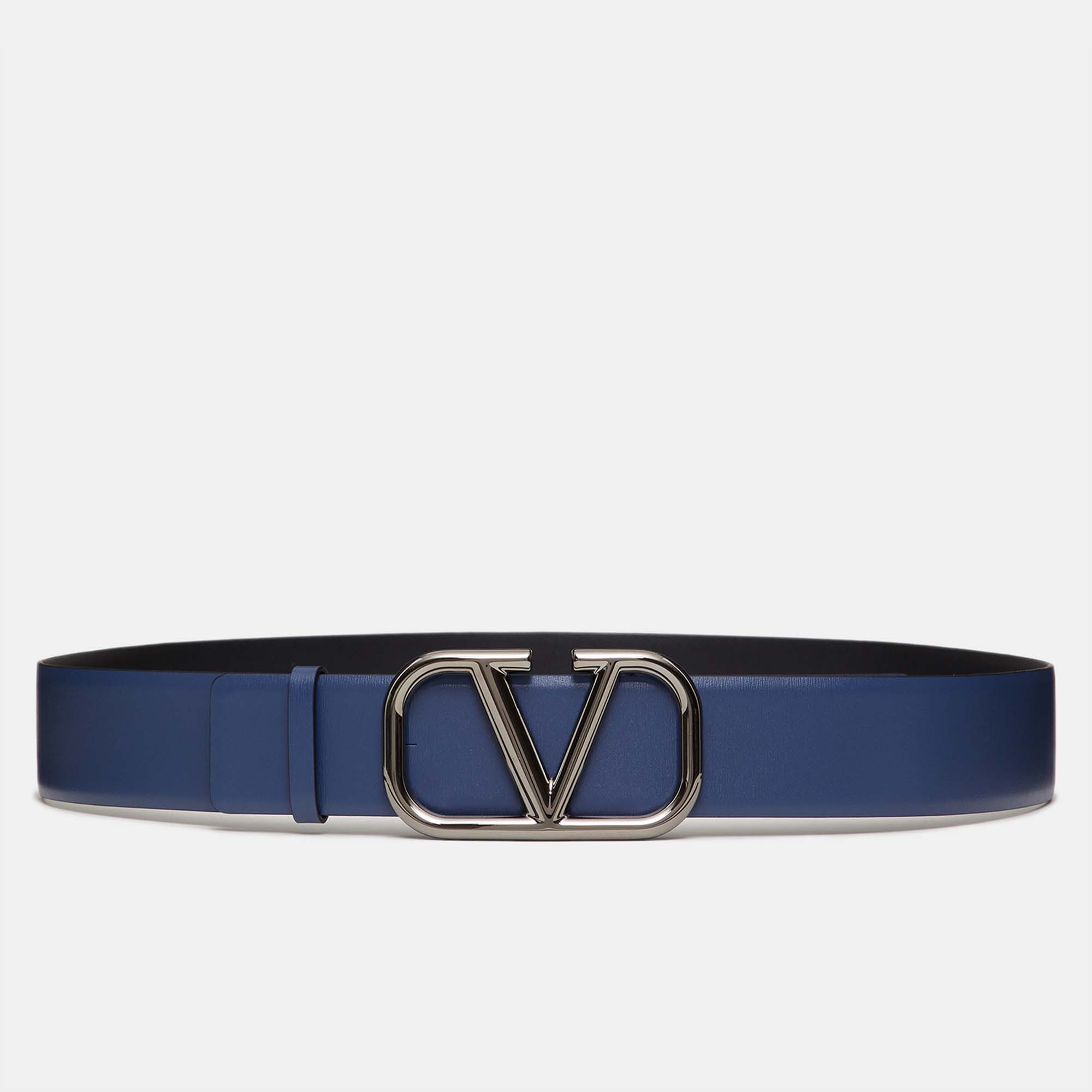 مملوكة مسبقًا Valentino Vlogo Blue Leather Belt 95 cm