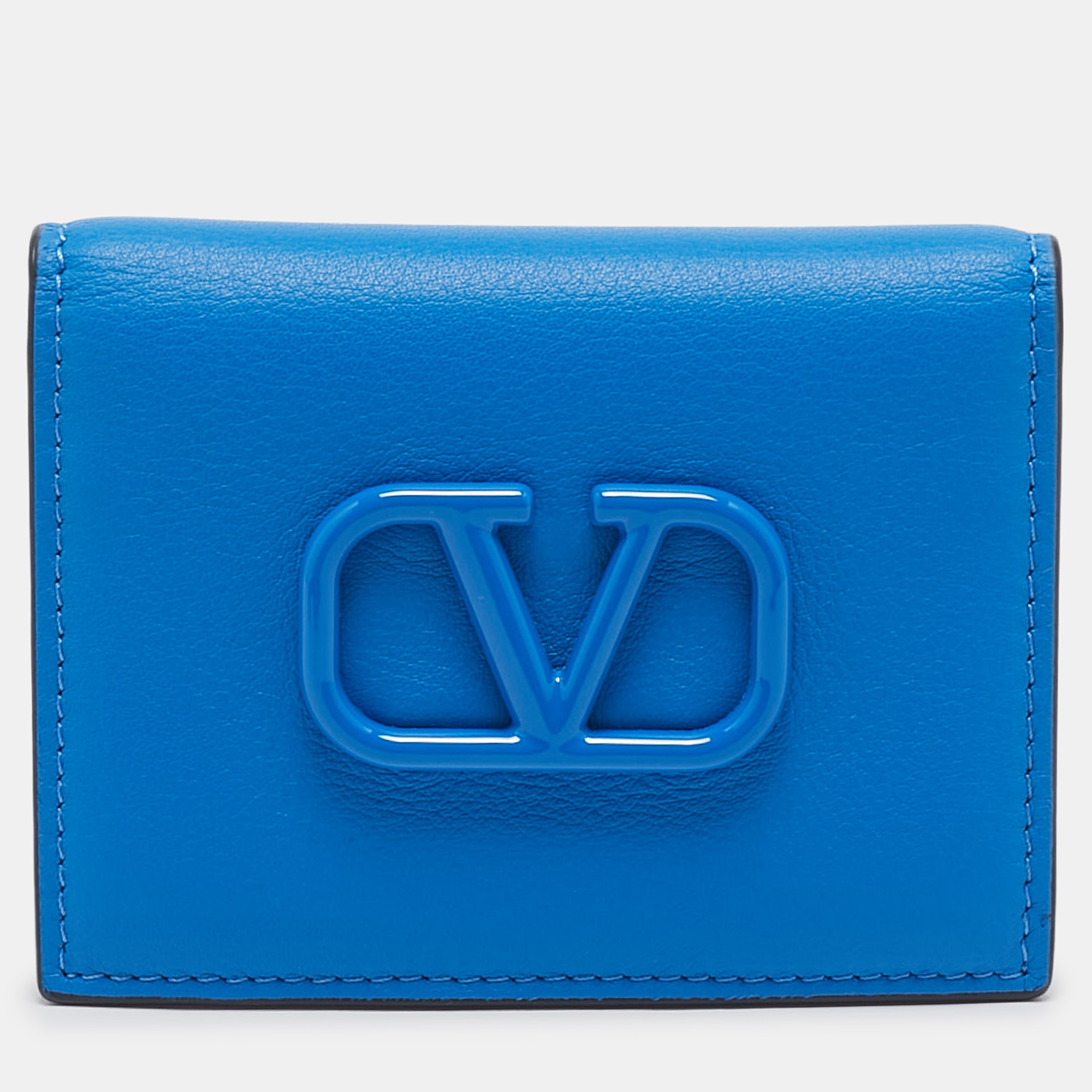 

Valentino Blue Leather VLogo Signature Card Holder