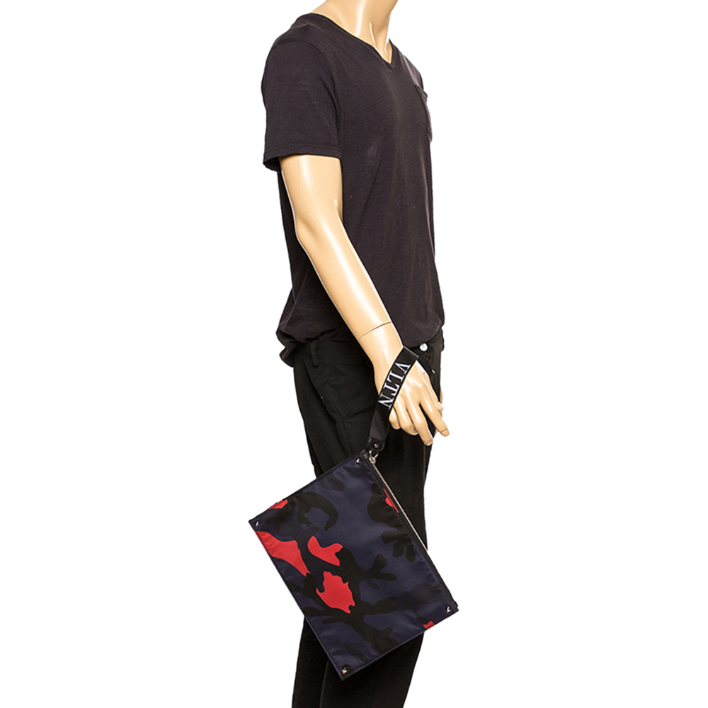 

Valentino Marine Blue/Red Nylon Camouflage VLTN Clutch