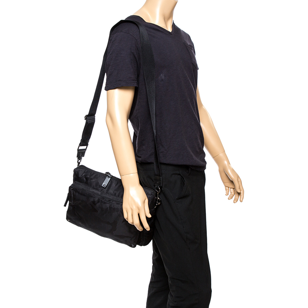 

Valentino Black Nylon Camouflage Rockstud Messenger Bag
