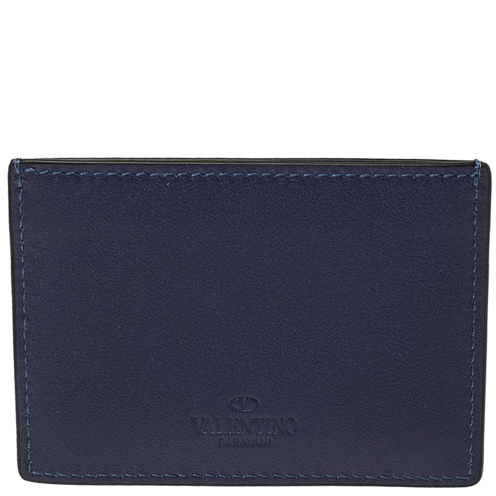 

Valentino Navy Leather Rockstud Card Holder, Blue