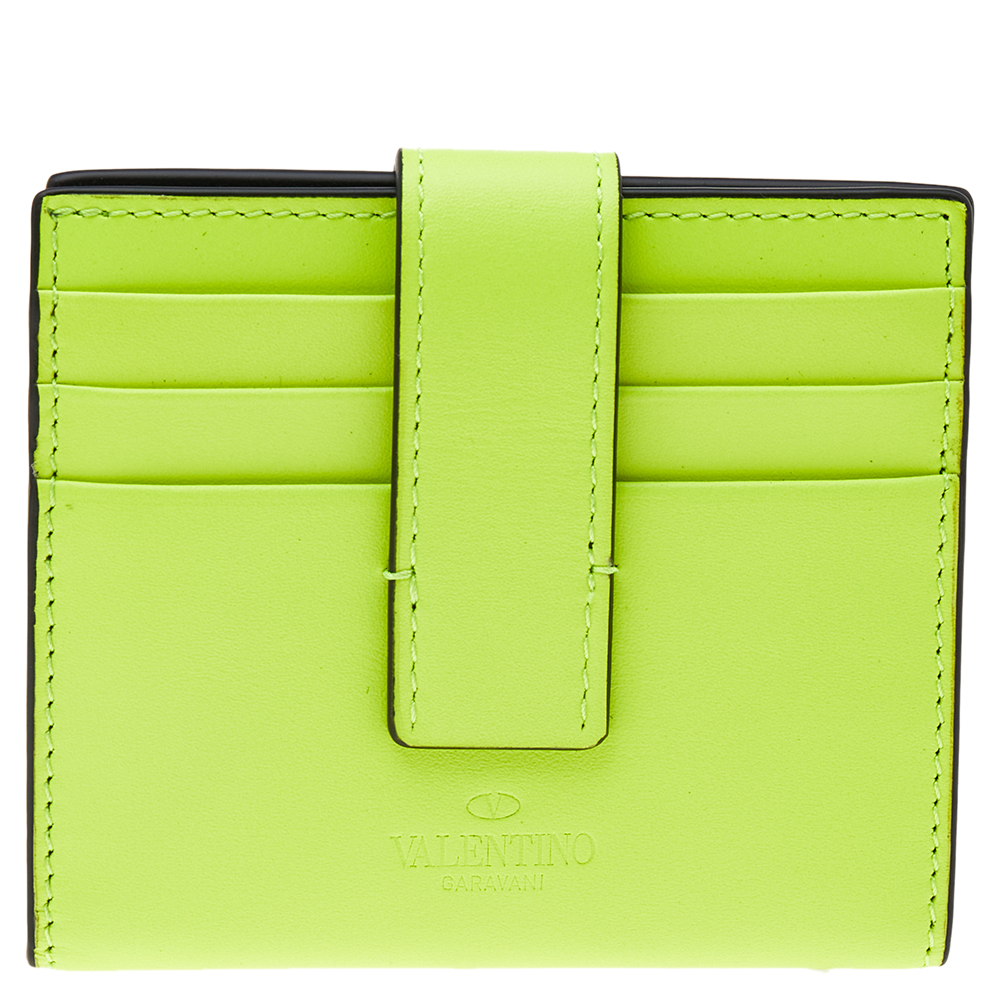 

Valentino Neon Green/Black Leather Rockstud Card Case