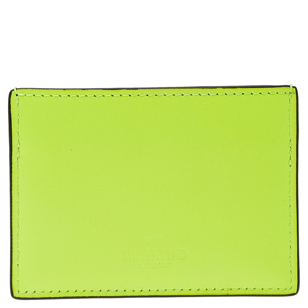

Valentino Neon Green/Black Leather Rockstud Card Holder