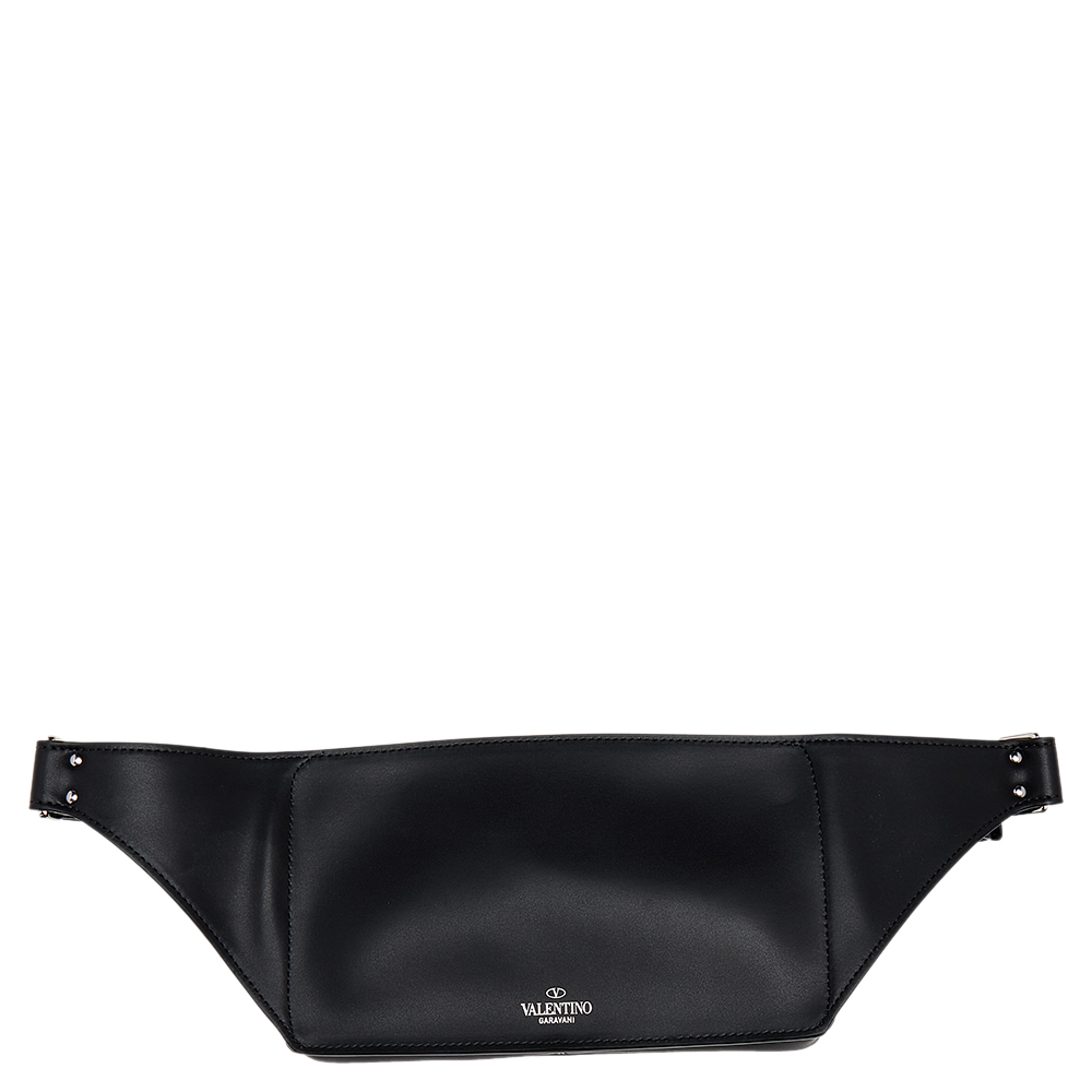 

Valentino Black Leather VLTN Belt Bag