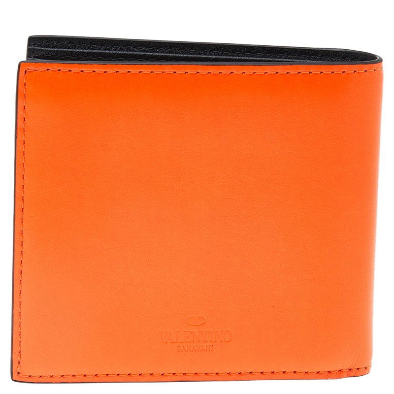 

Valentino Neon Orange Leather Rockstud Bifold Wallet