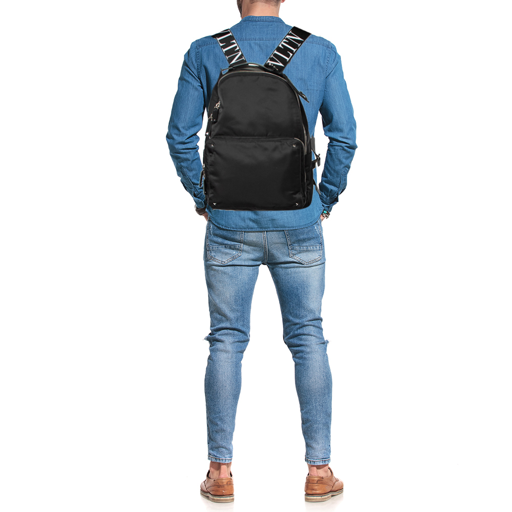 Valentino Black Nylon VLTN Backpack