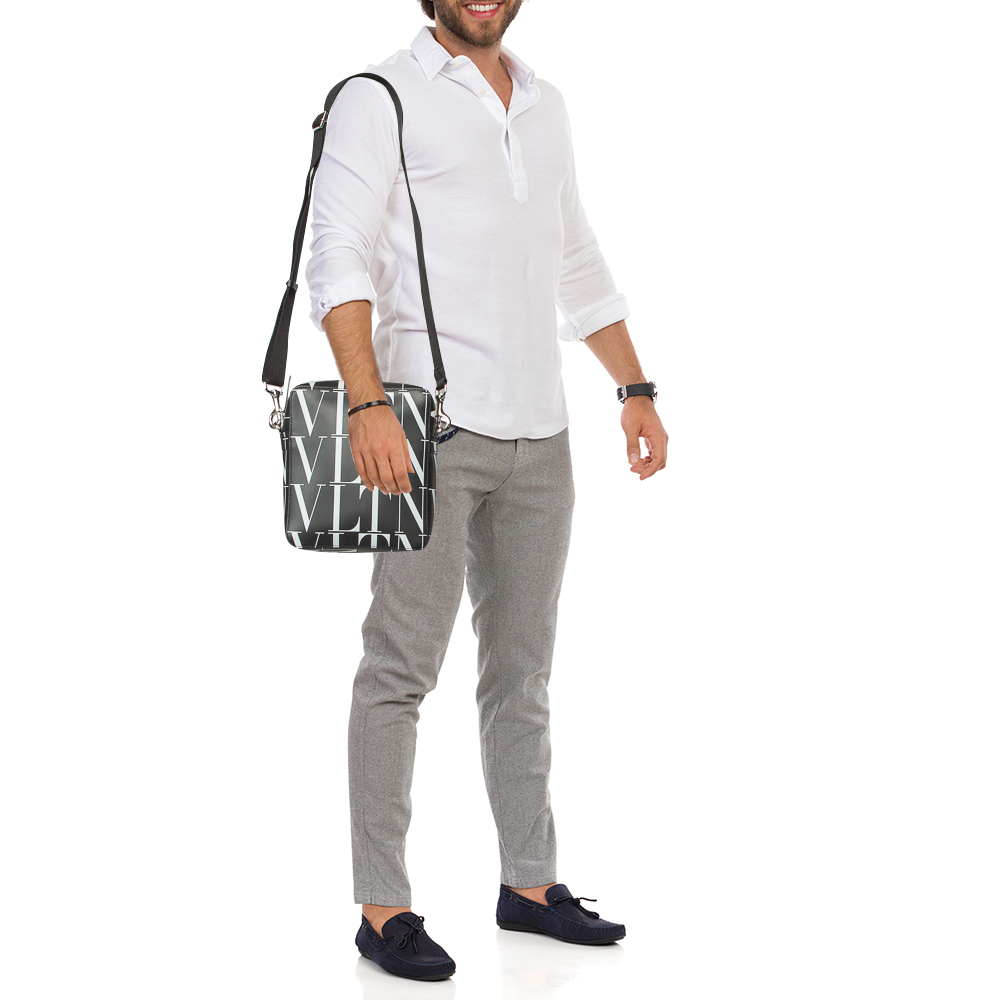 

Valentino Black Leather VLTN Messenger Bag