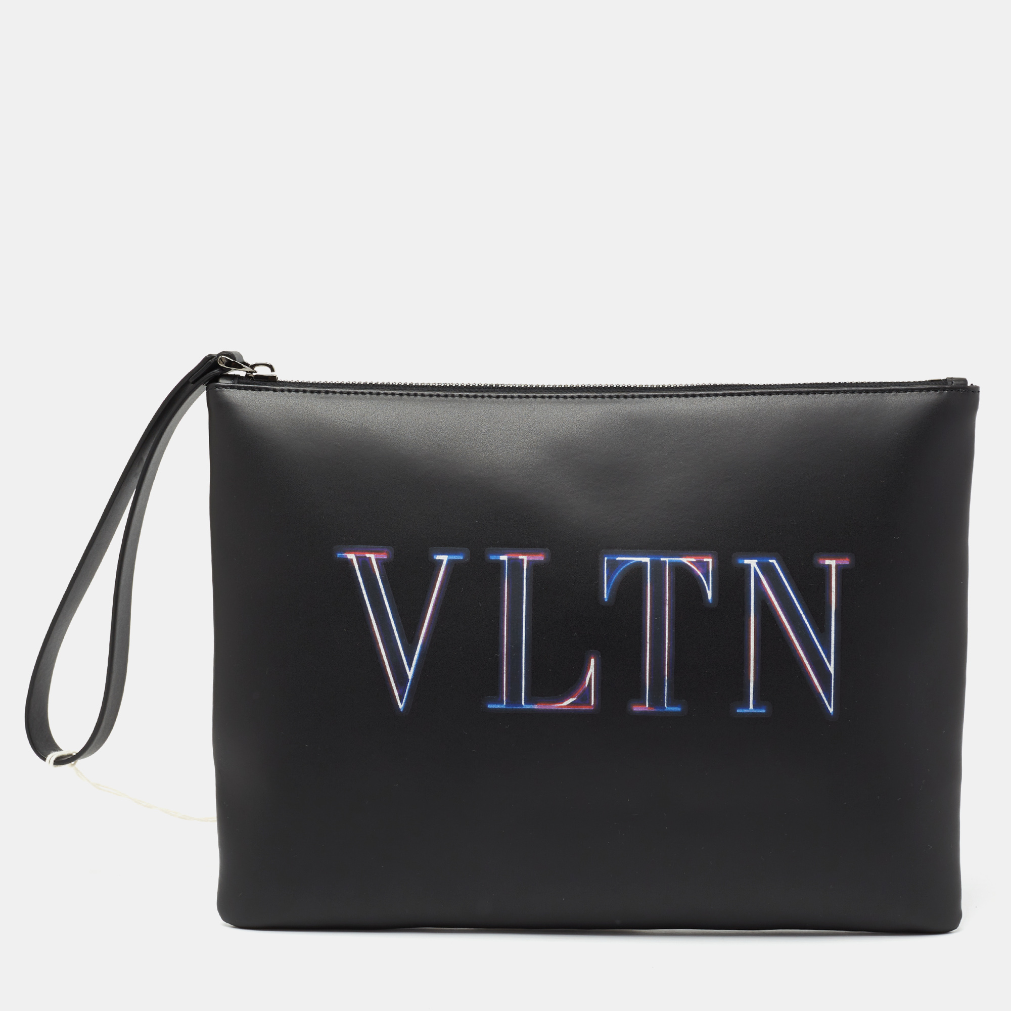 Valentino Black Leather Large VLTN Neon Wristlet Pouch Valentino | The ...