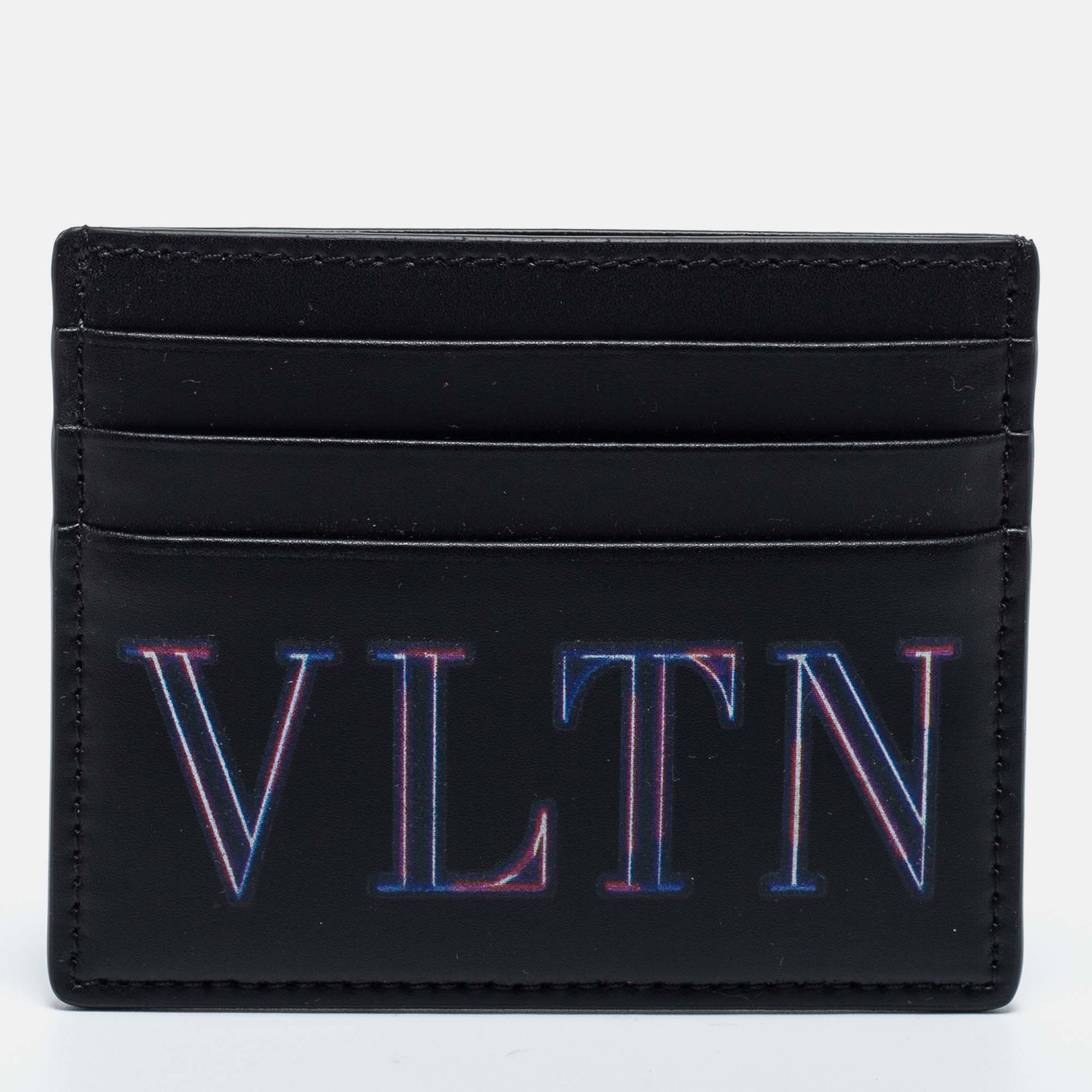 Valentino Black Leather VLTN Logo Card Holder