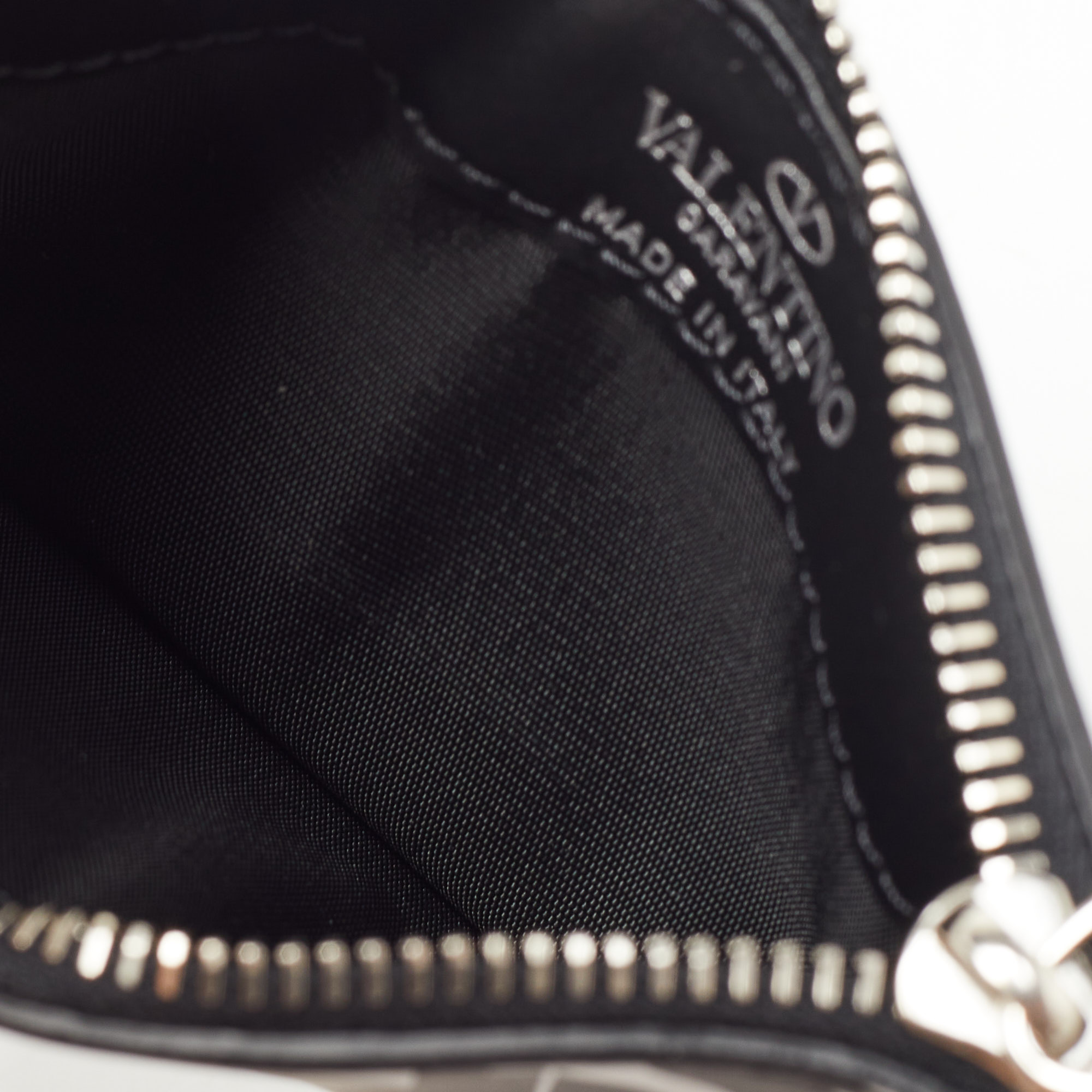 

Valentino Black/White Leather VLTN Times Zip Card Holder