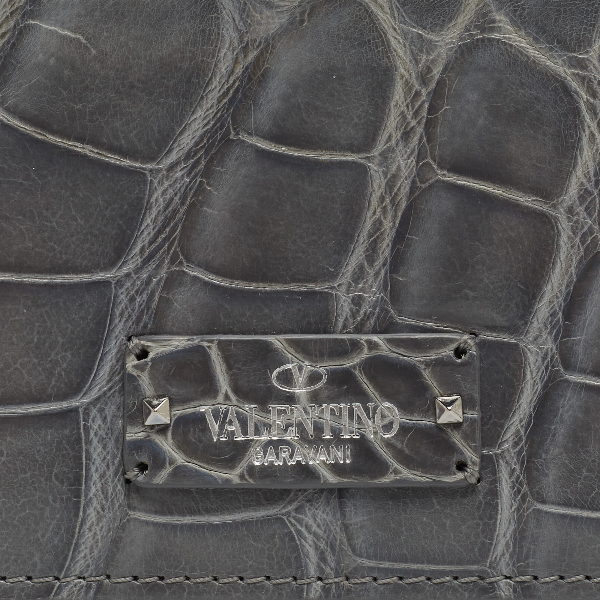 

Valentino Grey Alligator Rockstud Card Holder