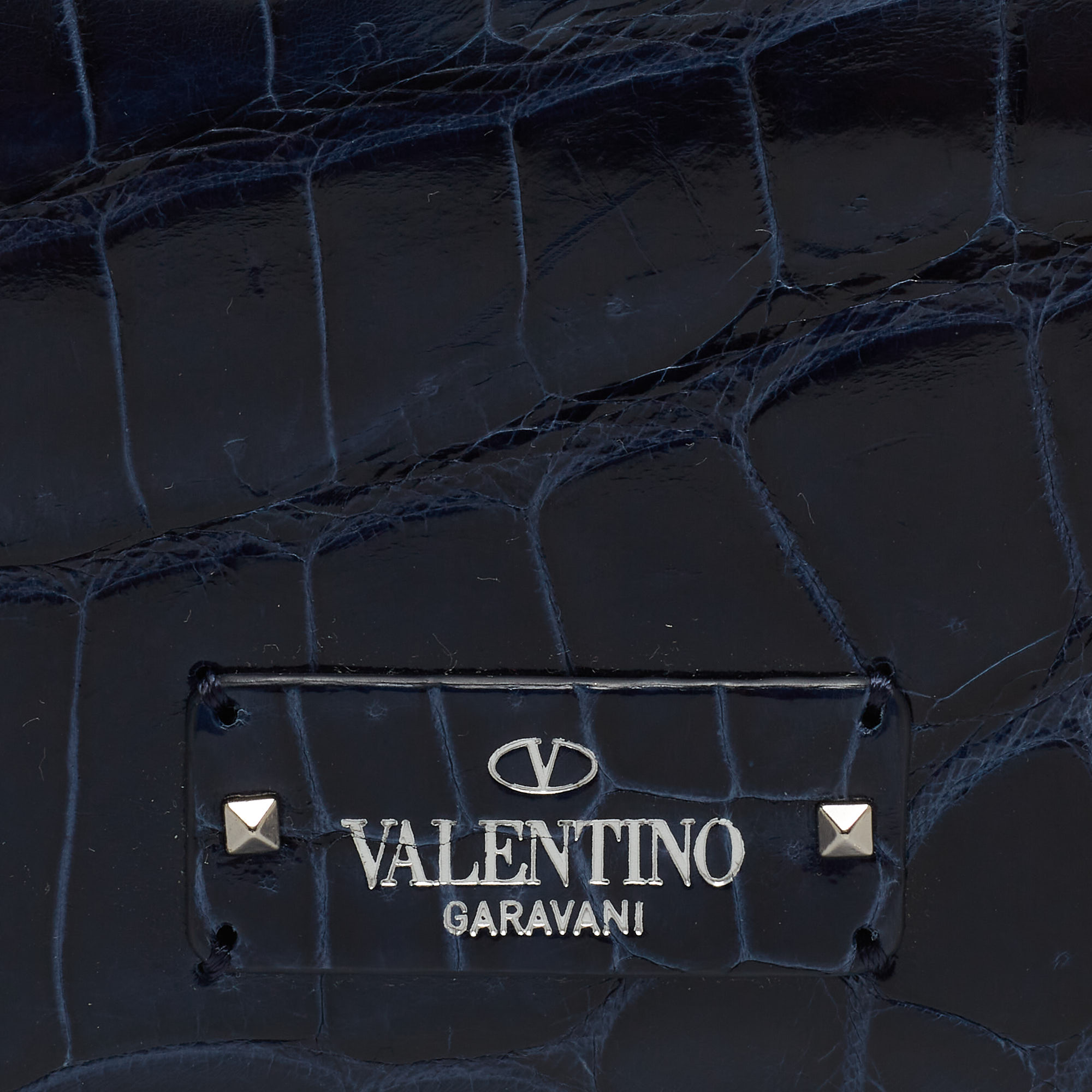 

Valentino Navy Blue Crocodile Rockstud Card Holder