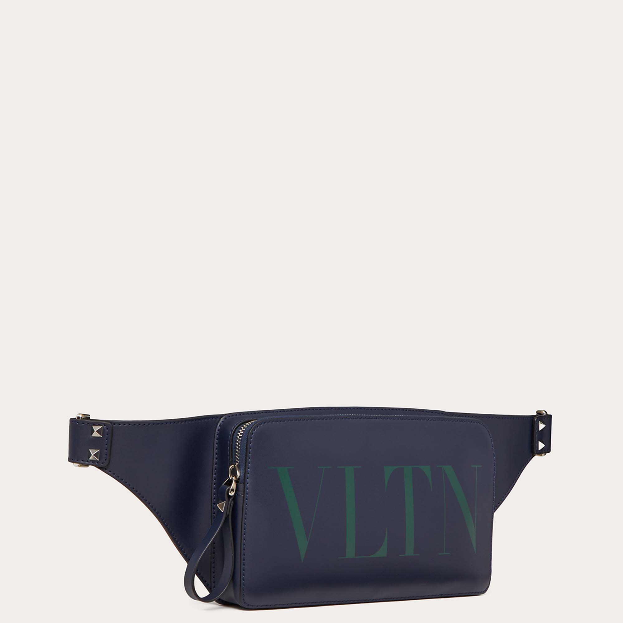 

Valentino Dark Blue/Green Leather VLTN Belt Bag, Navy blue