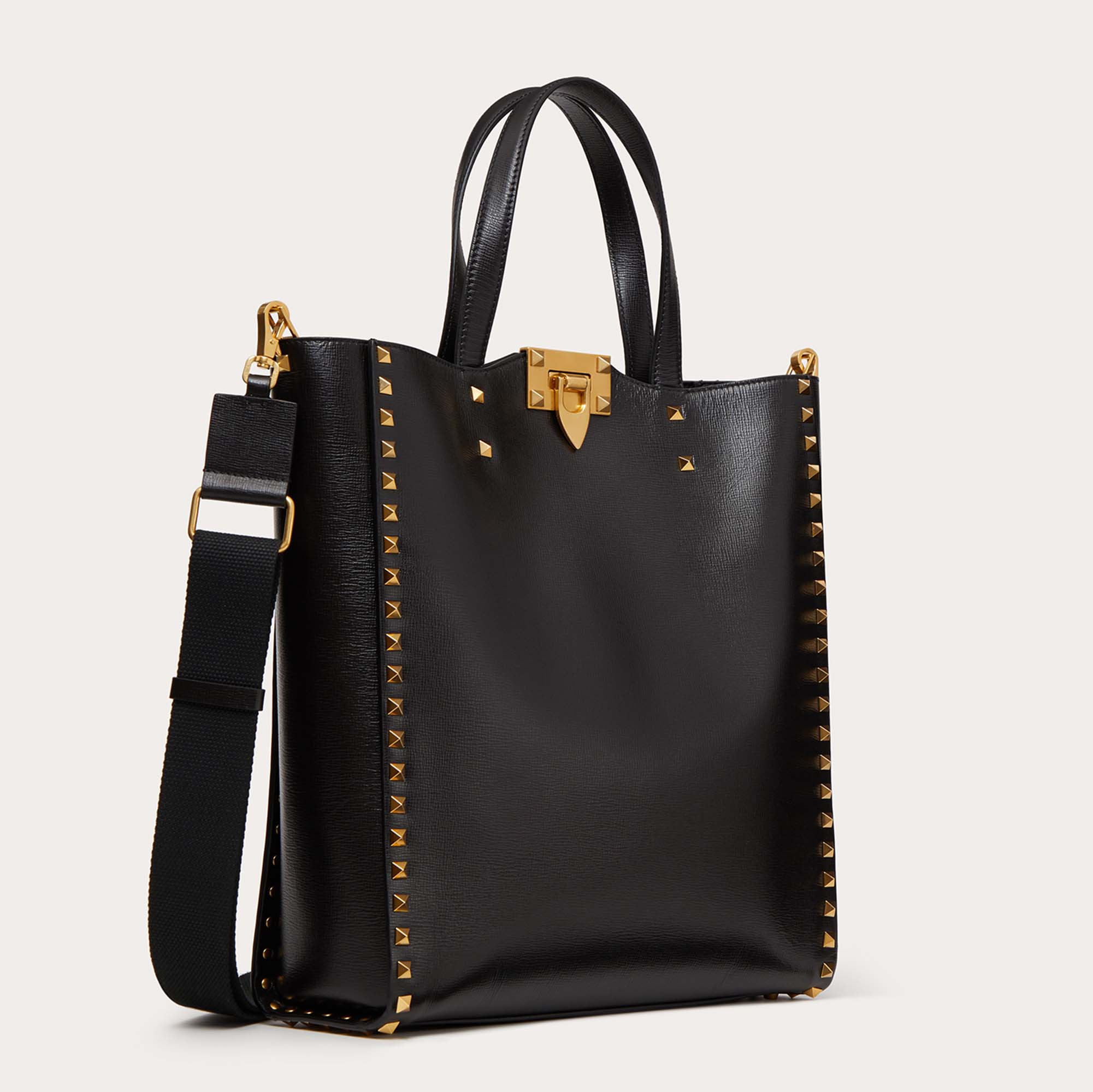 

Valentino Black Leather Rockstud Alcove Tote