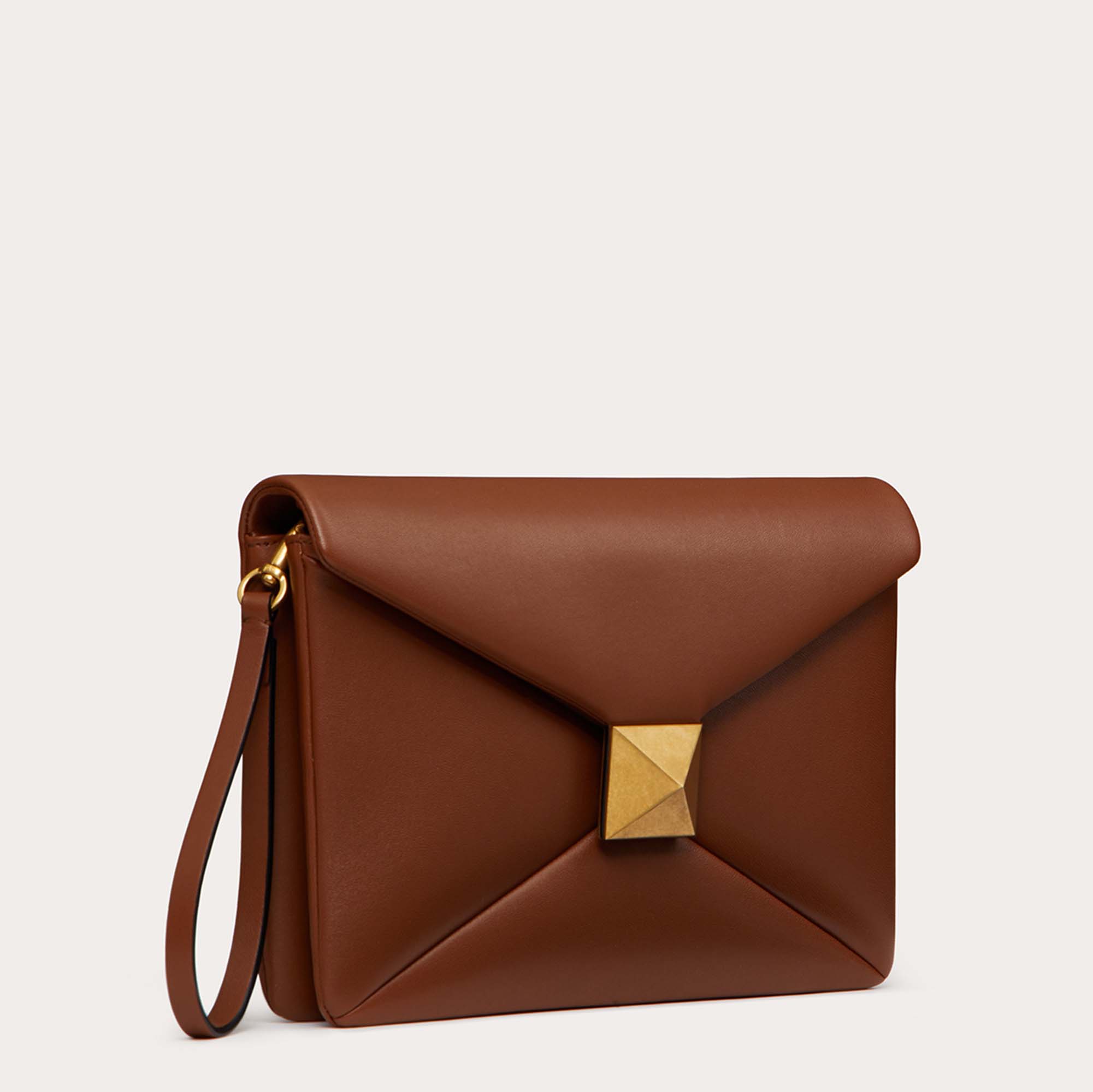 

Valentino Brown Leather One Stud Clutch