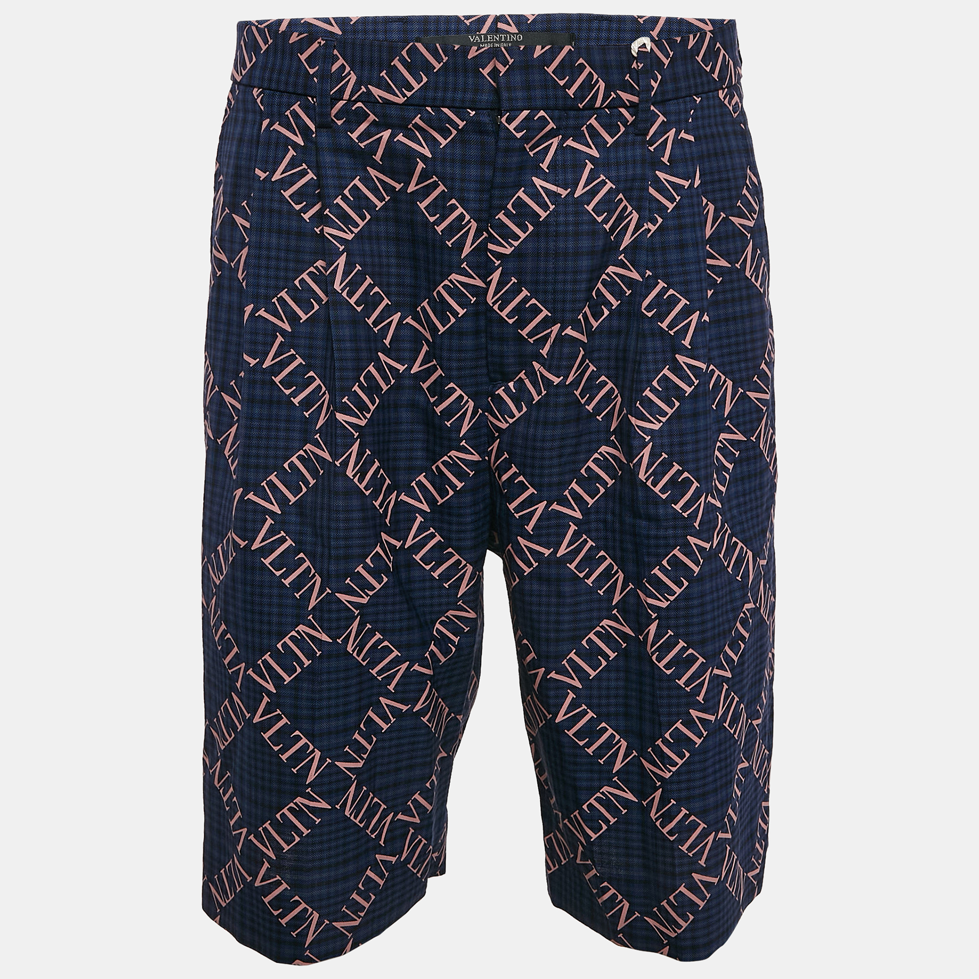 

Valentino Navy Blue Logo Print Wool Bermuda Shorts M