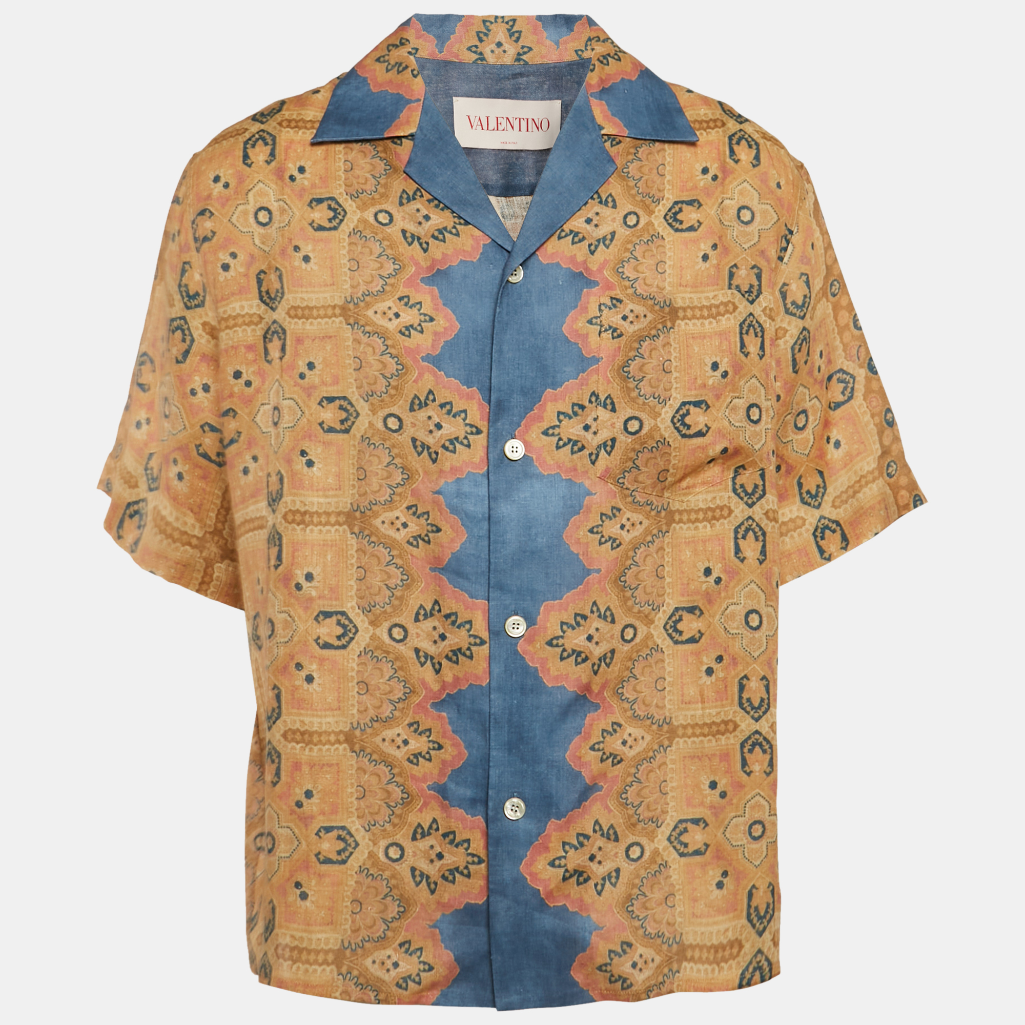 

Valentino Beige Print Linen Buttoned Half Sleeve Shirt L