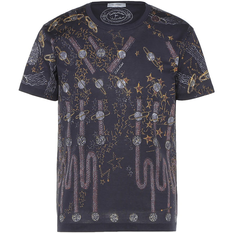 Pre Owned Valentino Cosmo Zandra Lunar Punk Printed Cotton Crew Neck T-Shirt XL