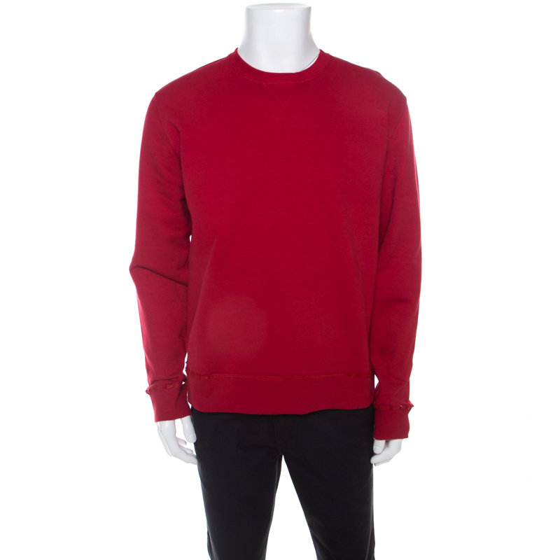 Pre Owned Valentino Rosso Cotton Rockstud Embellished Sweatshirt M