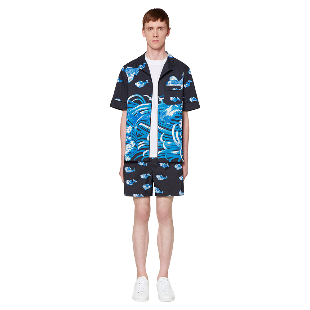 

Valentino Black Fishrain Print Nylon Bathing Suit Small / IT 46