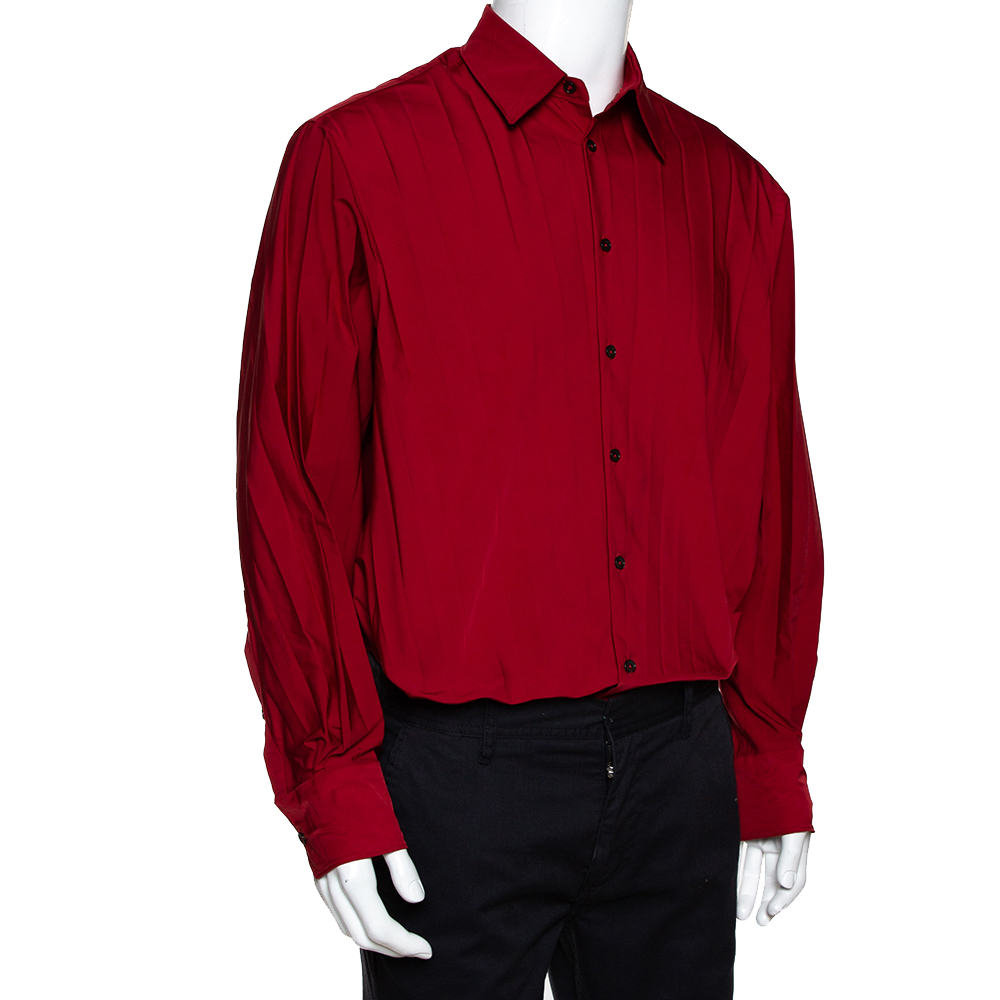 

Valentino Red Synthetic Pleated Shirt Medium / EU 40