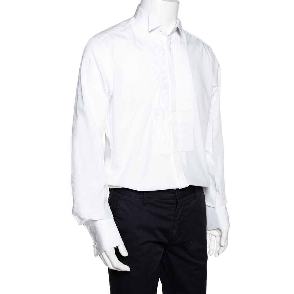

Valentino White Cotton Pleated Detail Shirt Large / EU 41