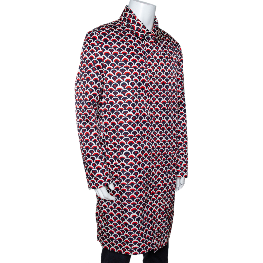 

Valentino Navy & Red Scale Print Zip Front Trench Coat, Navy blue