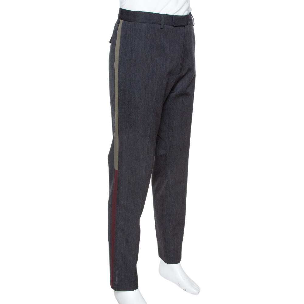 

Valentino Dark Grey Wool Bicolor Band Trim Trousers