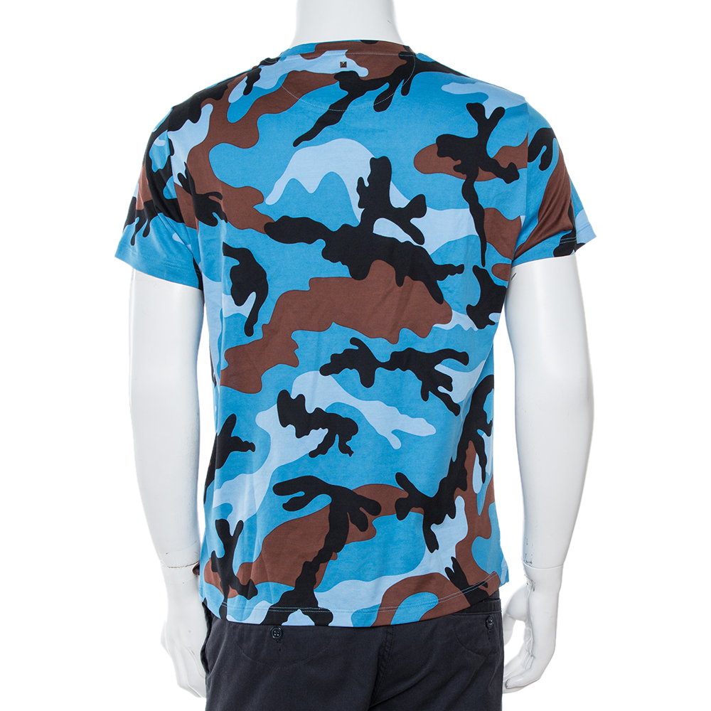 

Valentino Multicolor Cotton Camouflage Print T-Shirt, Blue