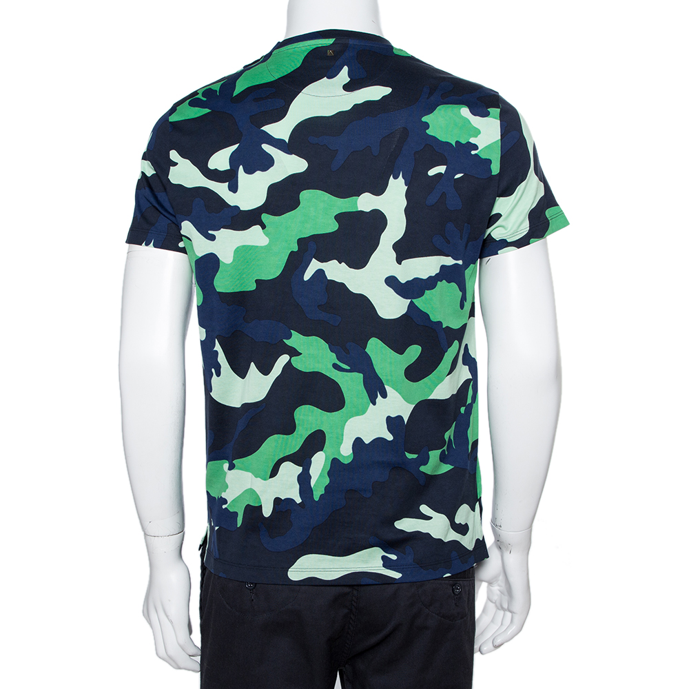 

Valentino Green/ Blue Cotton Camouflage Print T-Shirt