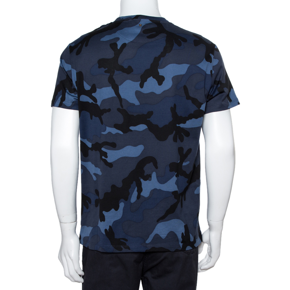 

Valentino Blue/Black Camouflage Print T-Shirt