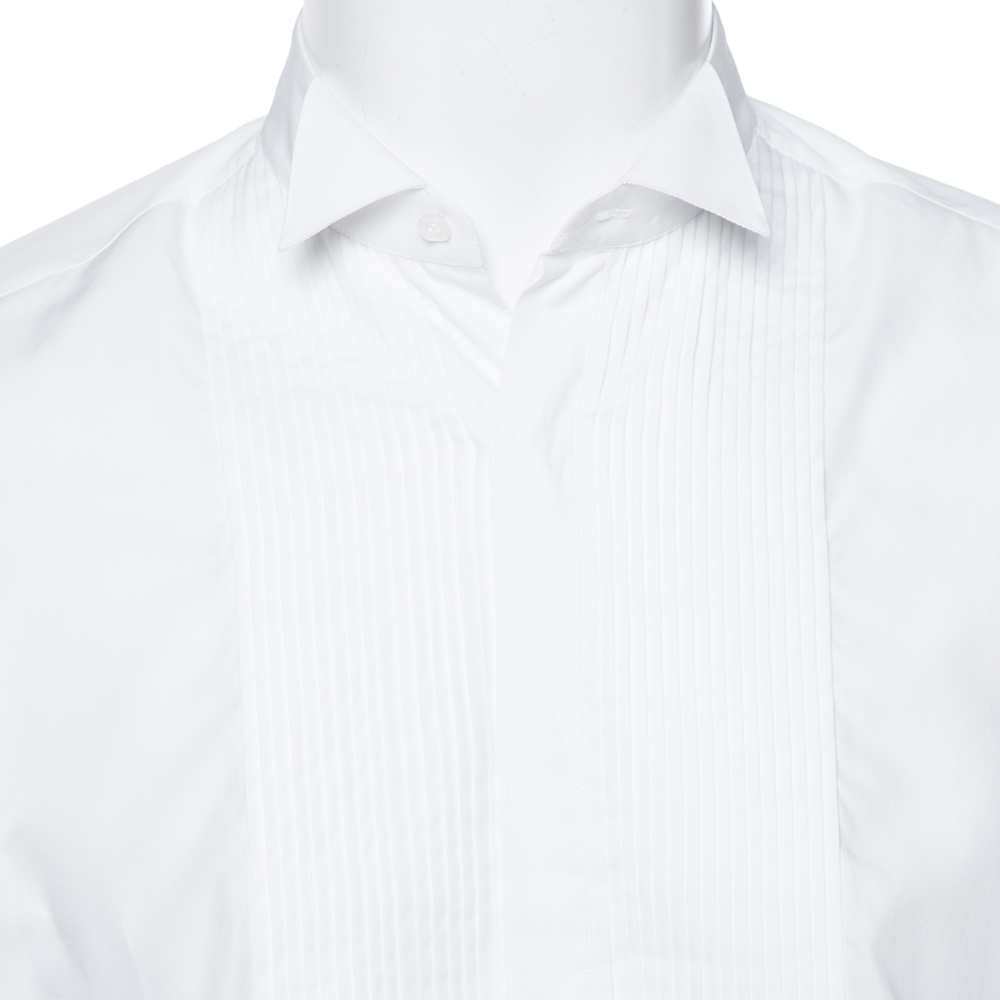 

Valentino White Cotton Pleat Detail Regular Fit Button Down Shirt Size