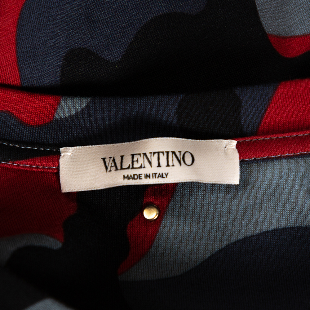 

Valentino Grey/Red Cotton Camouflage Print T-Shirt Size