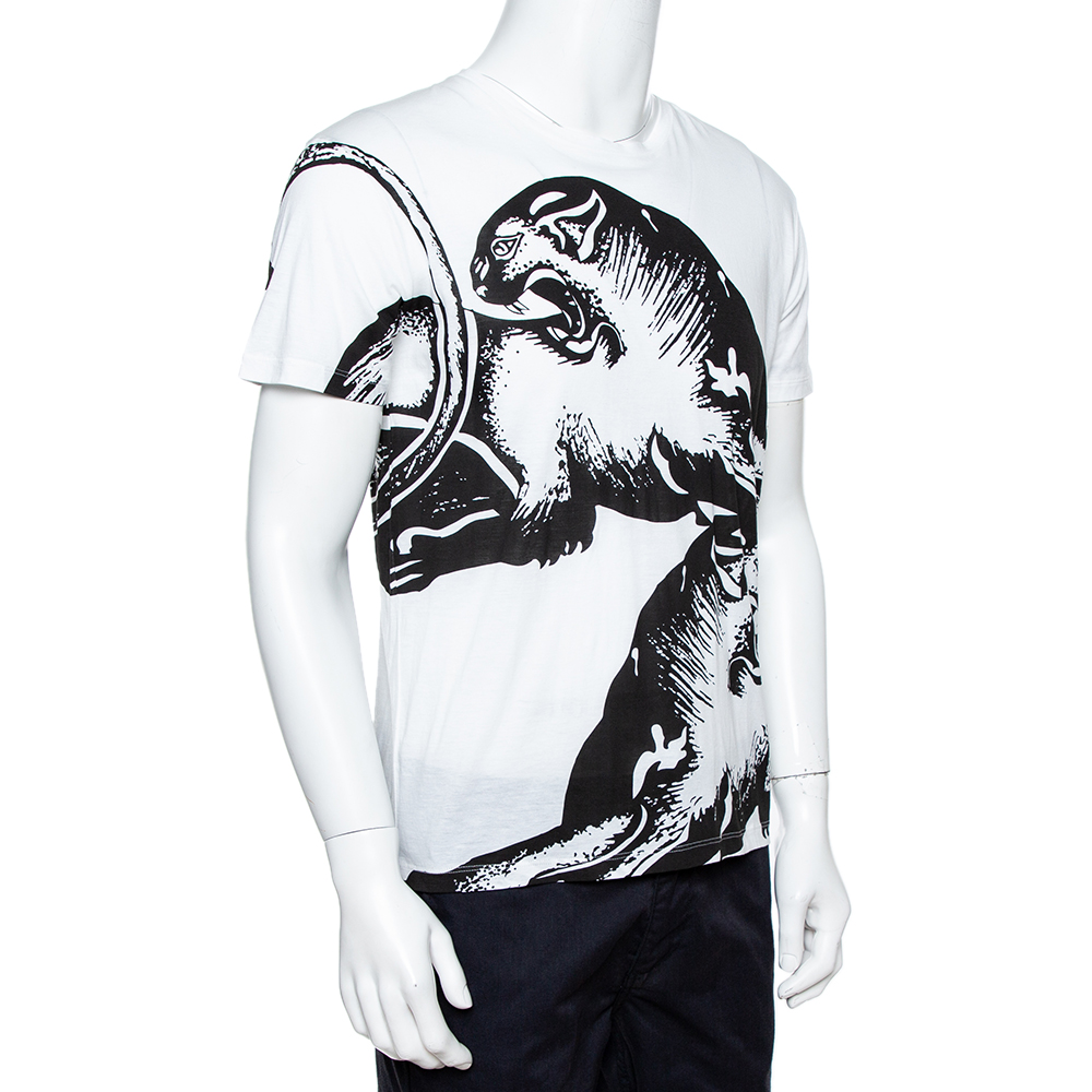 

Valentino White Panther Print Cotton Crew Neck T-Shirt