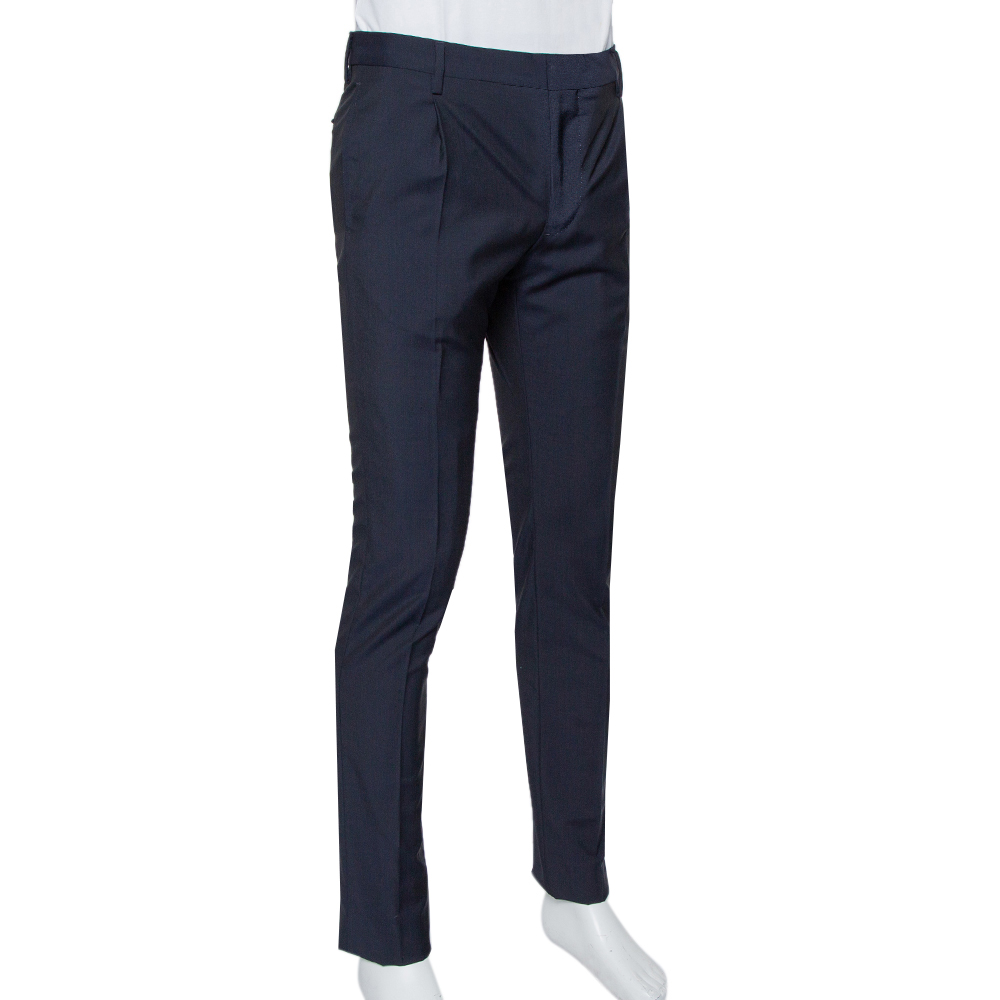 

Valentino Navy Blue Wool & Mohair Mid Rise Trousers