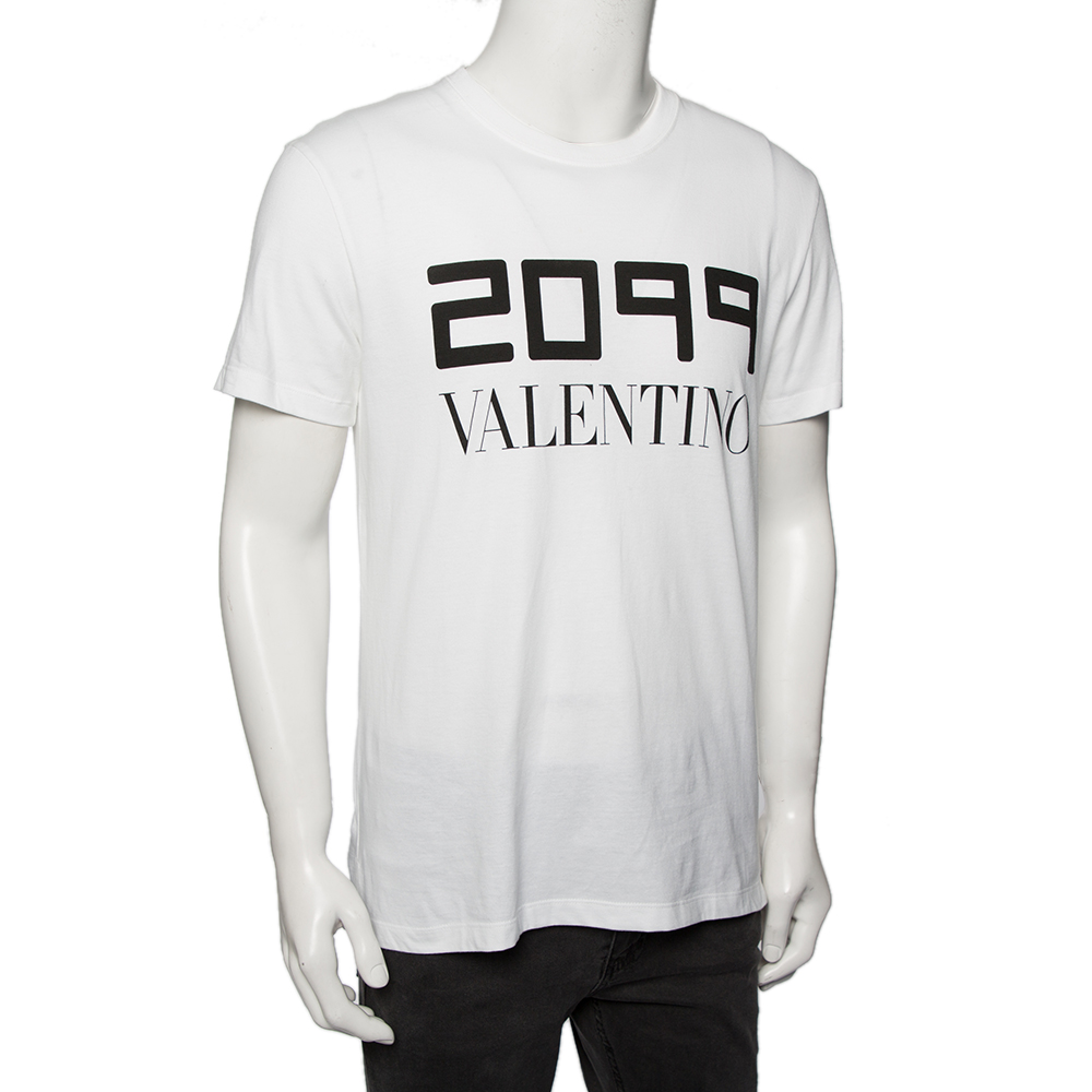 

Valentino White Cotton 2099 Logo Printed Round Neck T-Shirt
