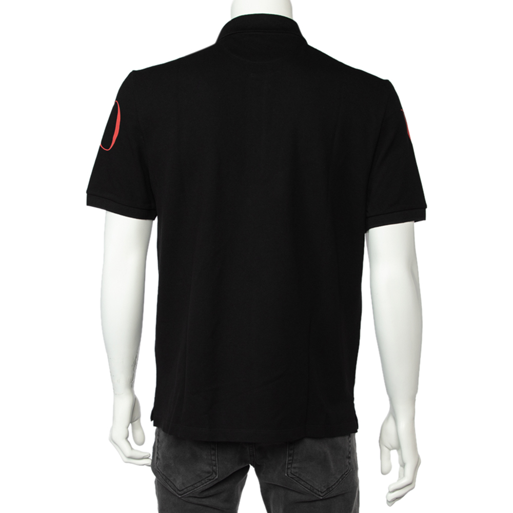 

Valentino Black Logo Print Cotton Pique Polo T-Shirt
