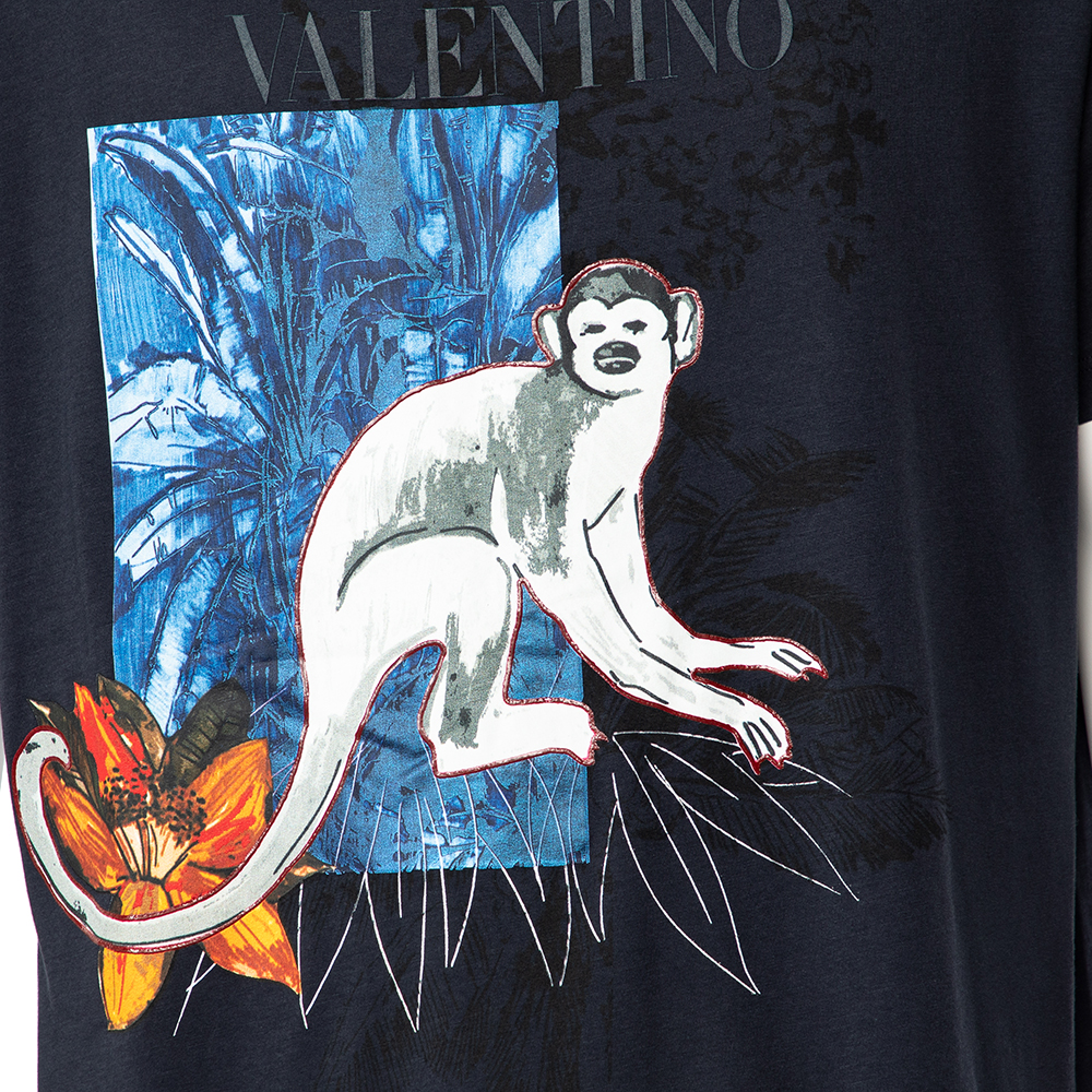 

Valentino Navy Blue monkey Printed Cotton Crewneck T-Shirt