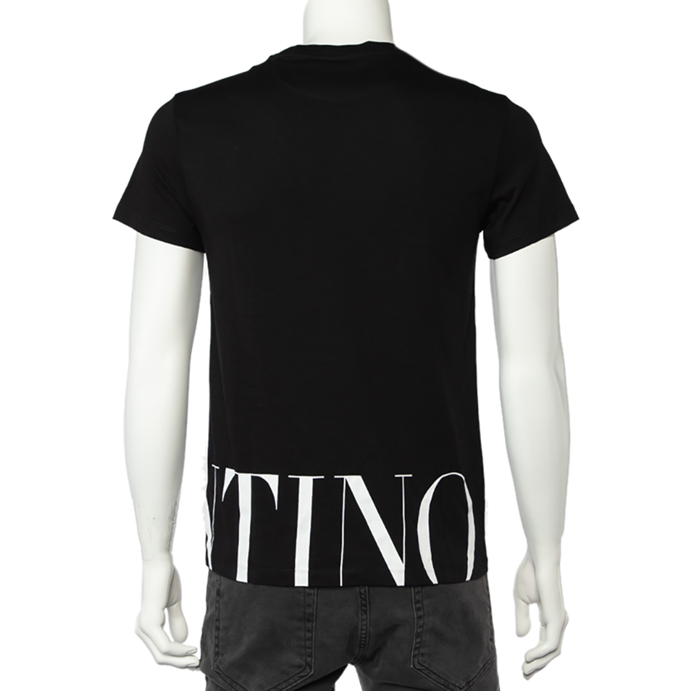 

Valentino Black Cotton Logo Print Hem Detail Crewneck T-Shirt