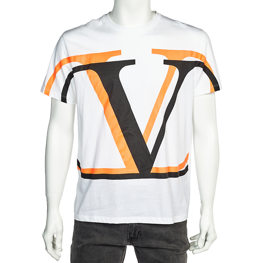 مملوكة مسبقًا Valentino White VLogo Fluo Print Cotton Jersey T-Shirt M
