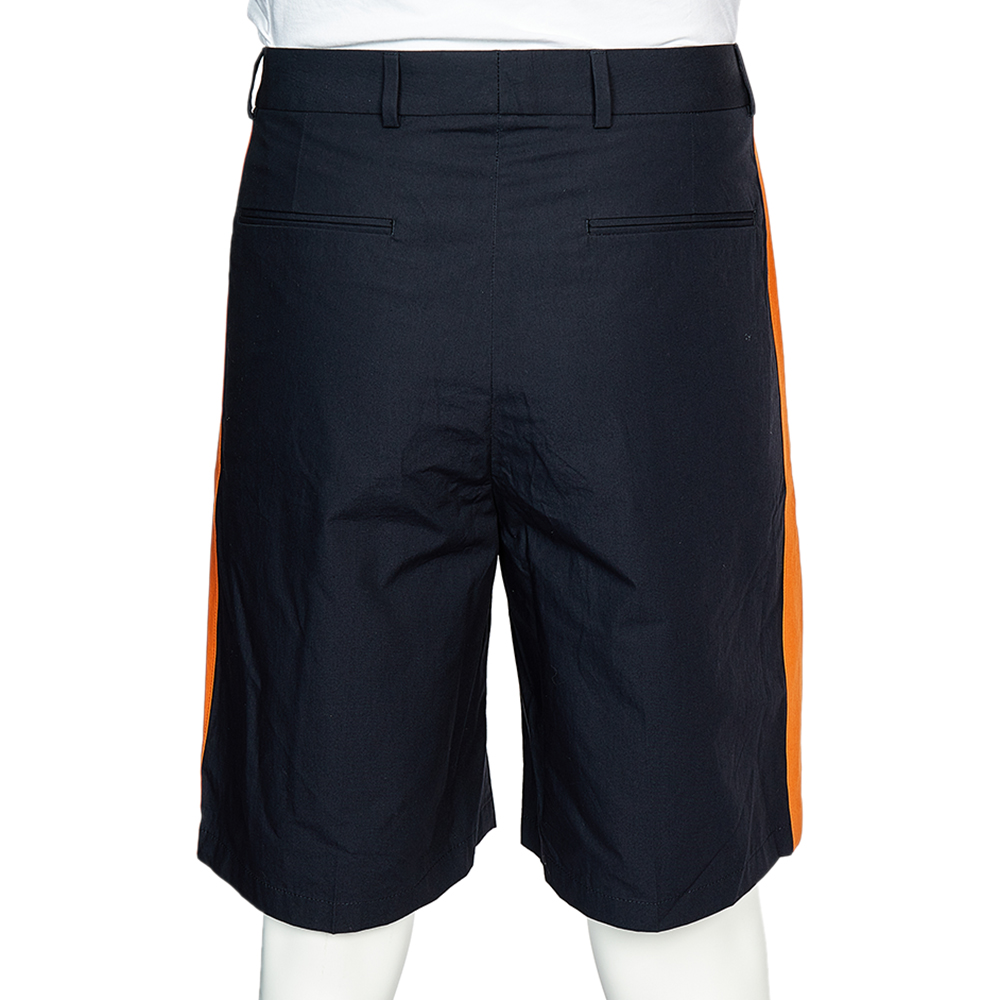 

Valentino Navy Blue Cotton Contrast Band Detail Bermuda Shorts