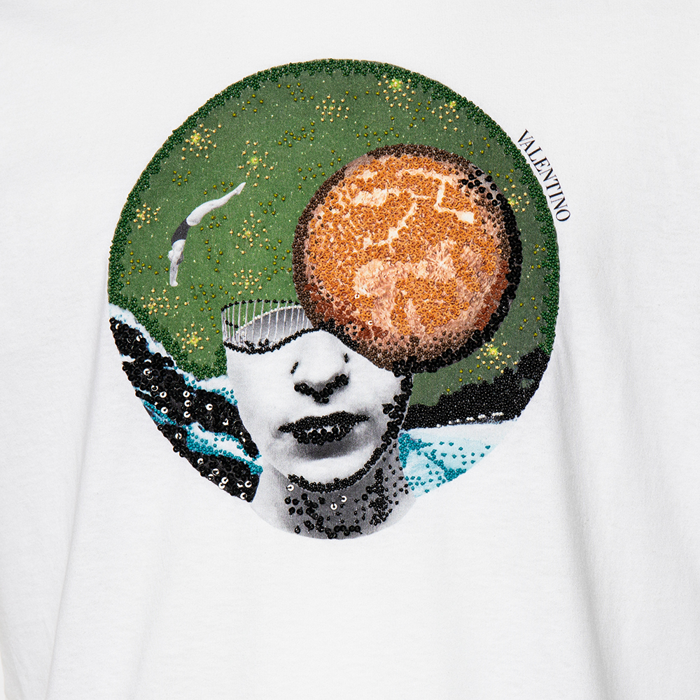 

Valentino White Soul Planets Embellished Cotton Crew Neck T-Shirt